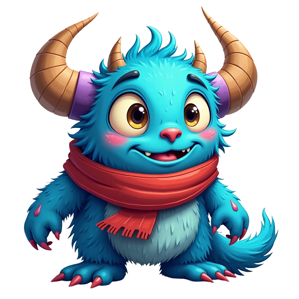 Adorable Blue Monster with Horns